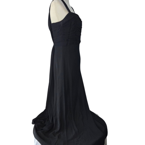 Ann Taylor Asymmetrical Prom Flowy   Black Chiffon Sleek Maxi Dress Size 8 - Picture 2 of 16